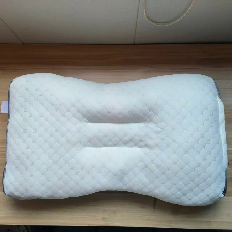 1pc Soft Sleeping Low Pillow For Home Hotel Breathable Soft Kintted Cotton Cover Pillow Core Beige Adjustable Loft Drop Shipping