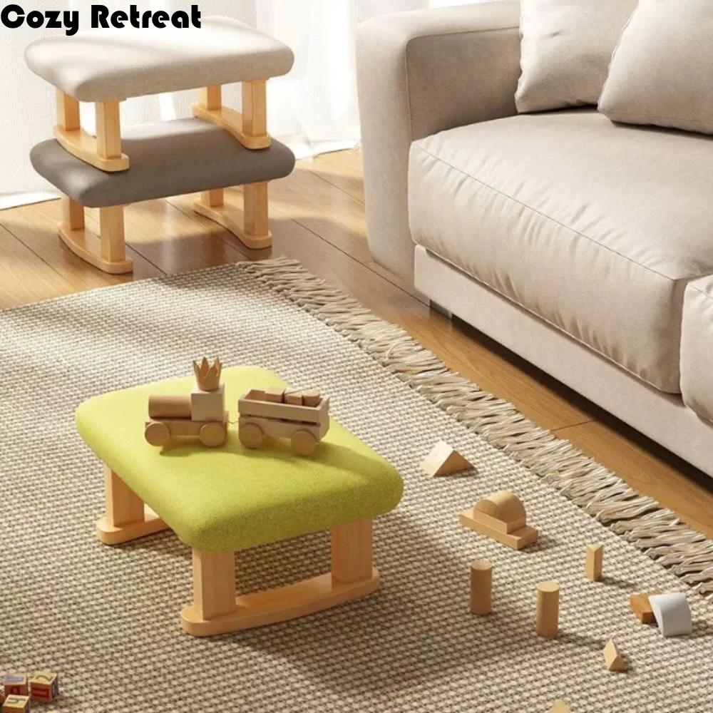 Smooth Solid Wood Foot Stool Rounded Edges Burr-Free Edges Shoe Changing Bench Compact Size Stable Support Legs Wooden Stool