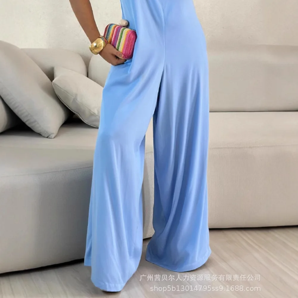 المرأة بلا أكمام السراويل الشاملة فضفاضة واسعة الساق عالية الخصر حللا الرسن الرقبة فضفاضة بذلة عادية