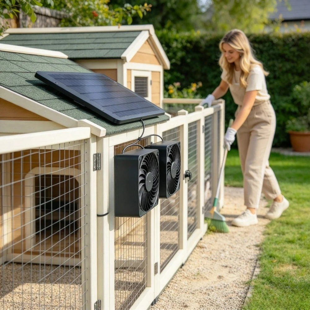 Outdoor 15W Solar Double Cooling Fan IP65 Waterproof Solar Panel Exhaust Vent Fan for Dog Kennel Chicken Coop Greenhouse RV