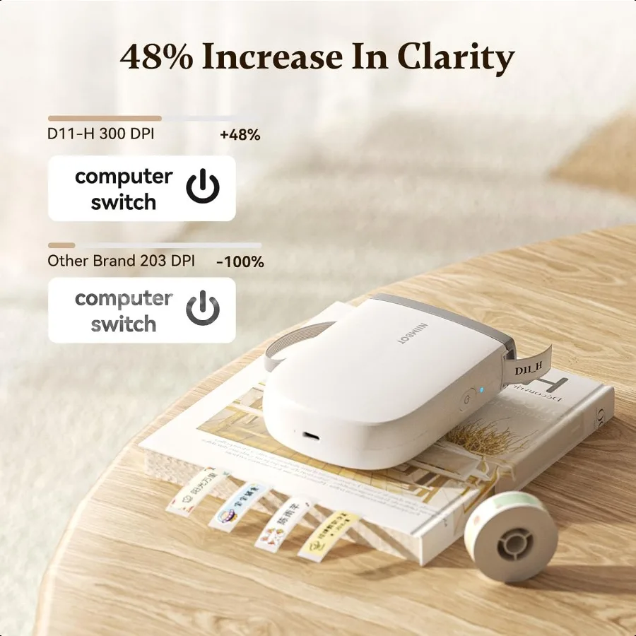 D11 Etichettatrice Bluetooth Stampante per etichette portatile da 300 DPI con 3 rotoli di etichette