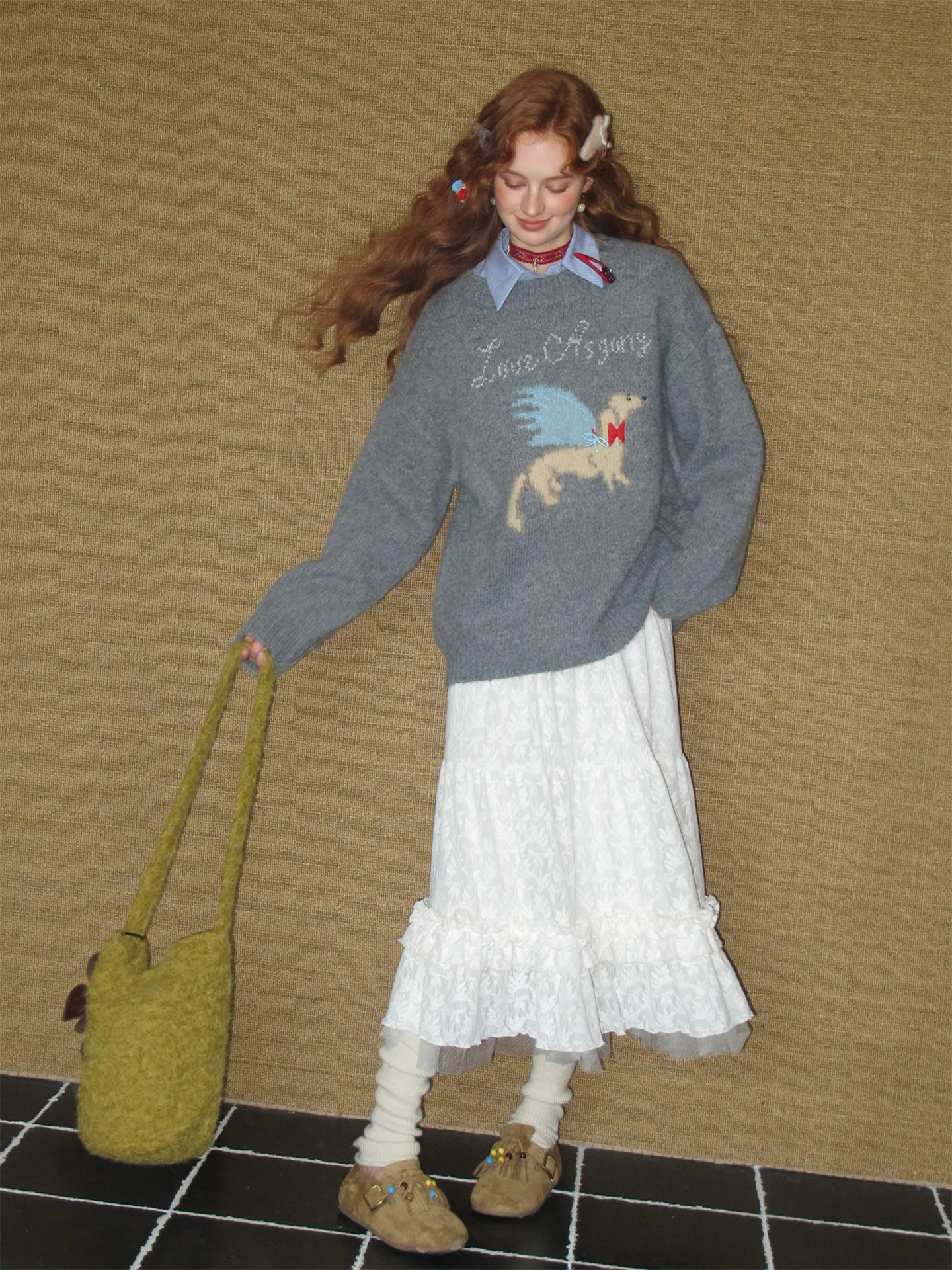 

Вязаный свитер AsGony Lazy Dog Menger с круглым вырезом, вышивкой в виде животных, винтажный стиль, женский повседневный топ с длинными рукавами