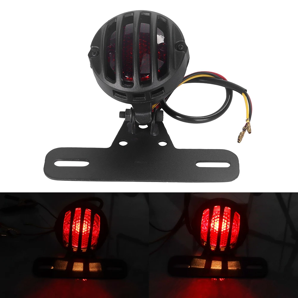 

Motorcycle Taillight Grill Side Mount Tail Light License Plate Bracket Black/ Chrome For Harley Cafe Racer Bobber Chopper