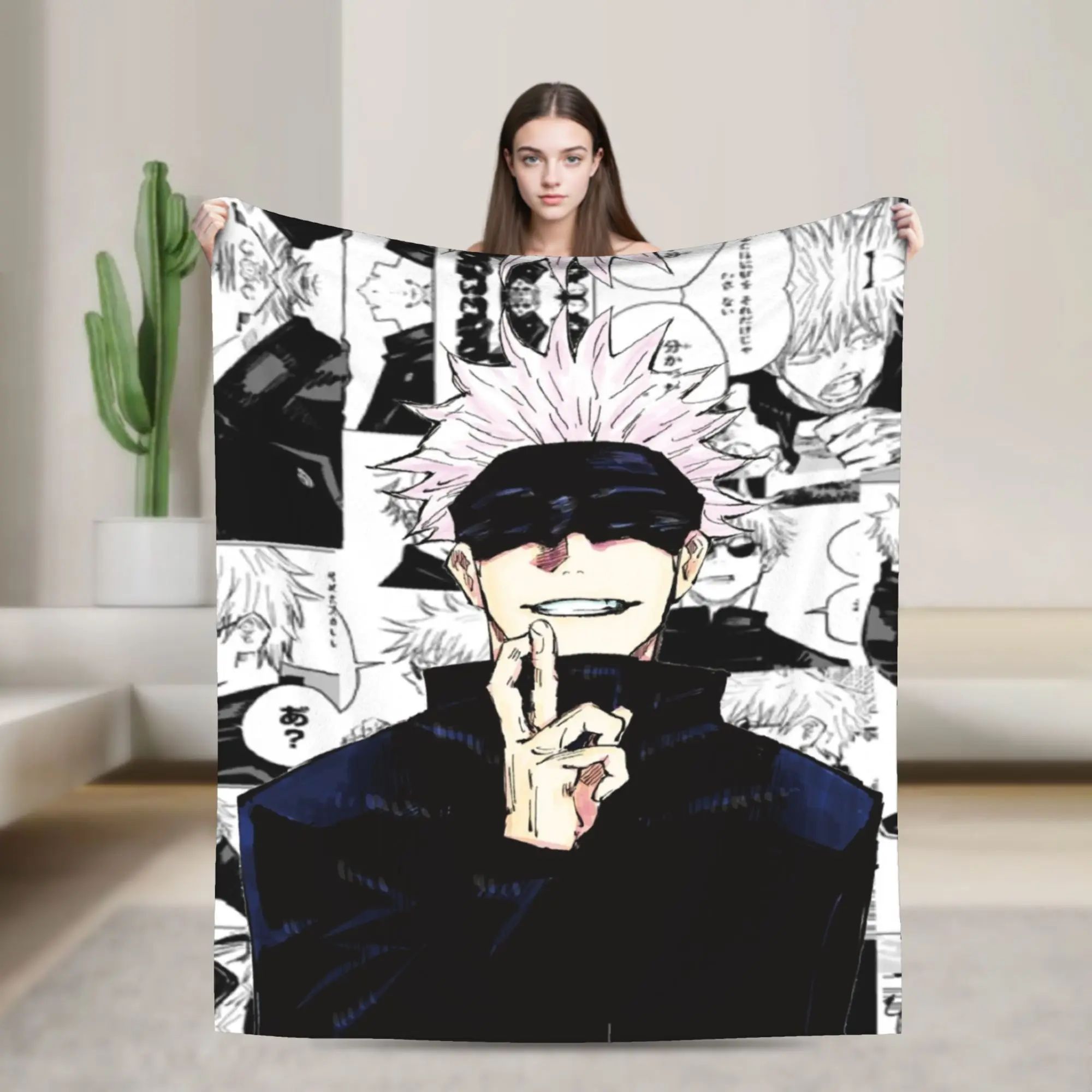 Gojo Satoru Collage Manga Velvet Throw Blanket Jujutsu Kaisen Anime Blanket for Bedding Car Super Soft Bedspread,
