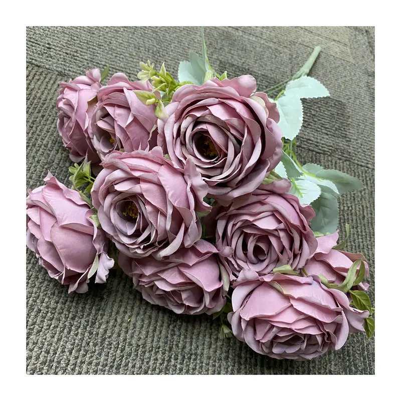 Simulation Flowers Fake Roses Bouquet Hotel Shopping Mall Decoration Gold Silk Rose Purple Red Flower Artificial Wedding Decor