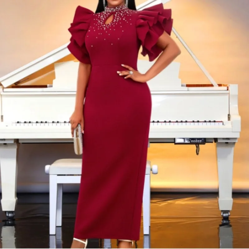 Chique elegante uitgeholde kralen vlindermouwen slanke kokerjurk vintage Koreaanse sexy vrouwen sexy avondfeest zomerkleding