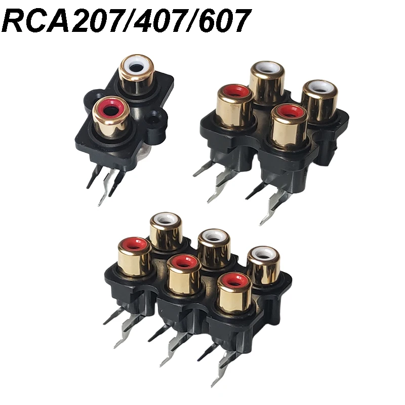 2PCS Golden Plated RCA Female Connector PCB Mounting Stereo Audio Jack Two Hole RCA-207 W+R Four Hole RCA-4407 Six Hole RCA-607