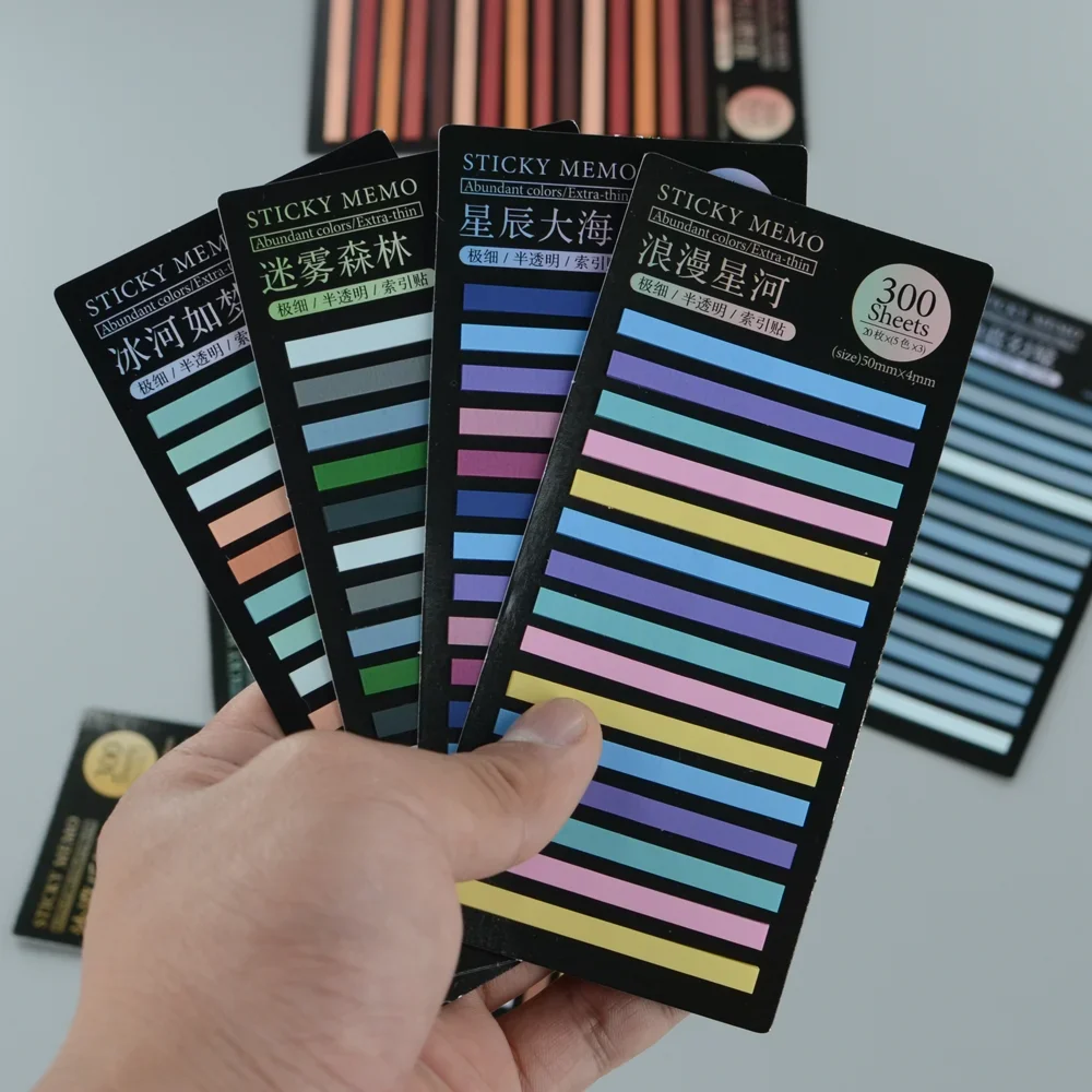 300 colored transparent stickers with self-adhesive annotations, reading bookmarks, labels, notebooks, beautiful stationery