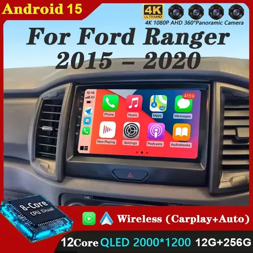 Android 15 Radio de coche estéreo pantalla QLED para Ford Ranger 2015 2016 2017 2018 2019 2020 GPS Multimedia Carplay Autoradio unidad principal