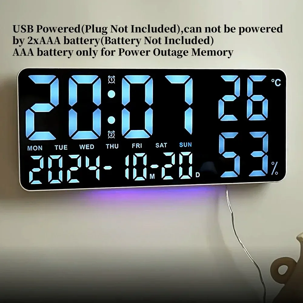 Large Digital Wall Clock With 7Colors Mood Light Remote Control Dual Alarm Timing Countdown 12/24H Auto Dimmable LED Alarm Clock