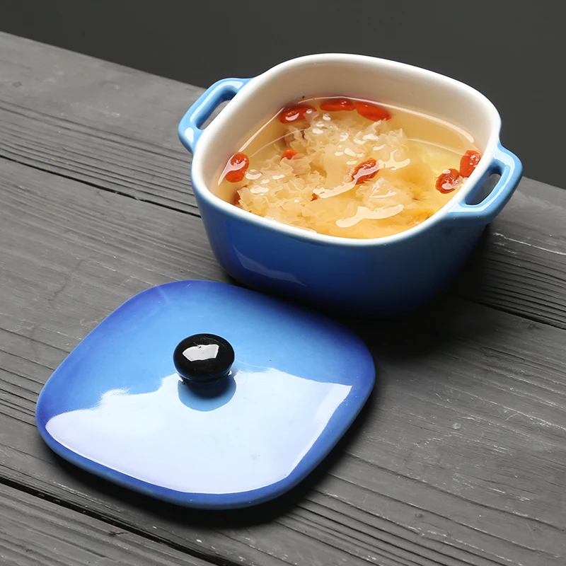 1pcs Mini Ceramic Double Handled Bowl Small Oven-Specialized Bowl10cm/4 Inch Custard Soup Bowl Microwavable TablewareKitchenware