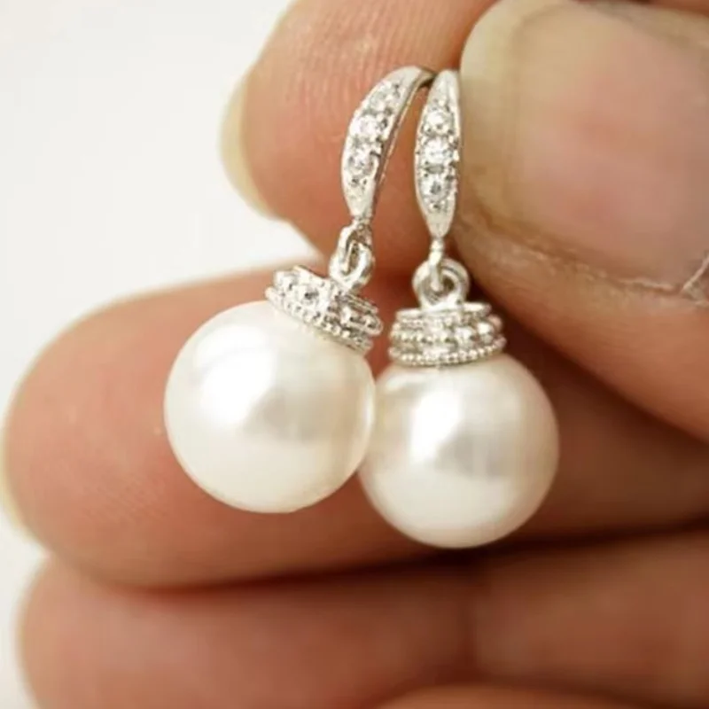 CAOSHI Elegant Imitation Pearl Women's Dangle Earrings Silver Color Intersperse Bling Bling Cubic Zirconia Wedding Accessories