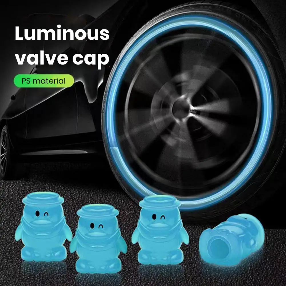 4Pcs Penguin Shape Luminous Valve Hats Car Fluorescent Tire Valves Hats Car Motorcycle Bike Wheel Plugs Tyre Hub Cover Decor