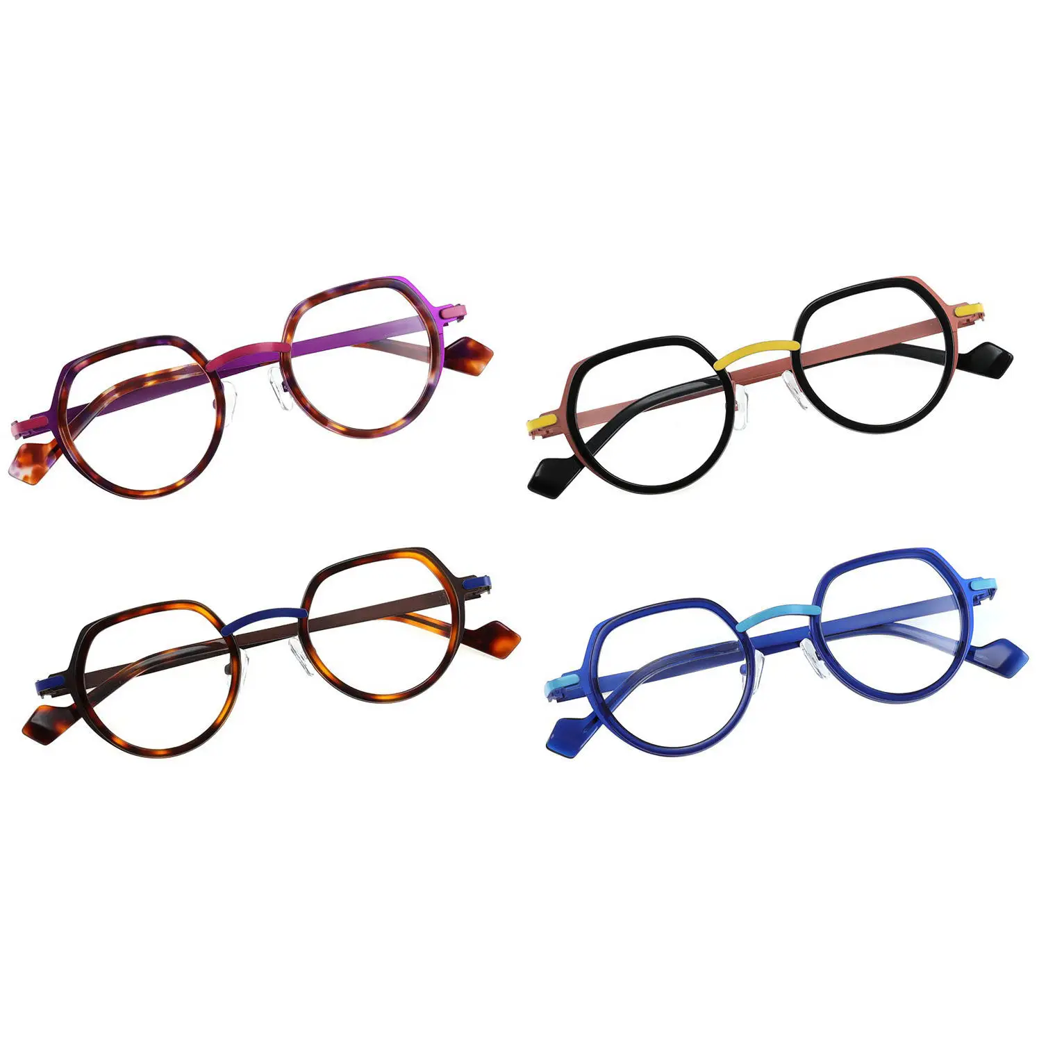 VZONE Luxury Acetate Metal Frames for Prescription Glasses Unisex Geometric Square Horn Rimmed Look Anti Eye Strain Computer Use