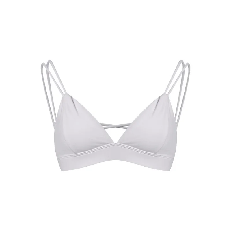 FUBEIKE Summer New Double Thin Strap Bra Deep V Vacation Style Shell Bra Versatile Cross Sports Bra Sporty Woman Top For Women