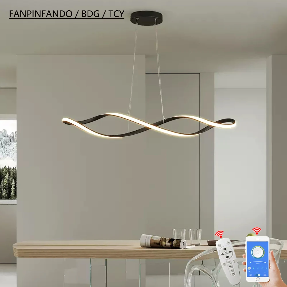 modern pendant light for dining room,Dimmable kitchen island Chandelier,Gold/Chrome/Black pendant ceiling light,L92cm W/remote