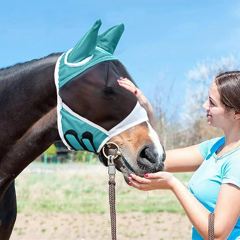 Horse Mask Stretchy Adjustable Breathable Anti-uv Anti-mosquito Horse Hood Mesh Fly Protective Cover Equestrian Equipment