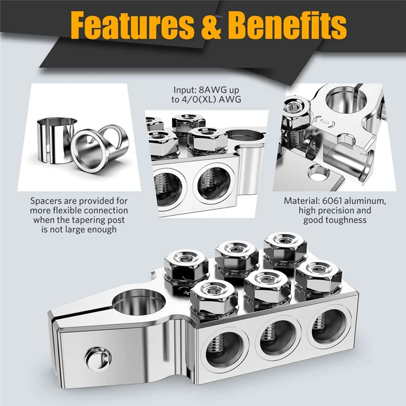 

A33Z-Battery Terminal Connectors, 12-Way Battery Terminal Clamps, Battery Terminals Top Post 8AWG Up To 4/0(XL) AWG Gauge
