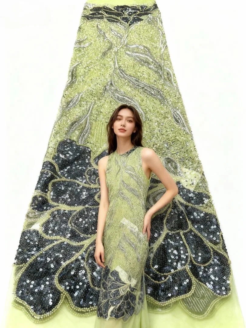 

Нигерийская роскошная сетчатая кружевная ткань с блестками, 2024, высокое качество, африканская кружевная ткань с бисером, французская французская ткань для женщин, шитье свадебного платья