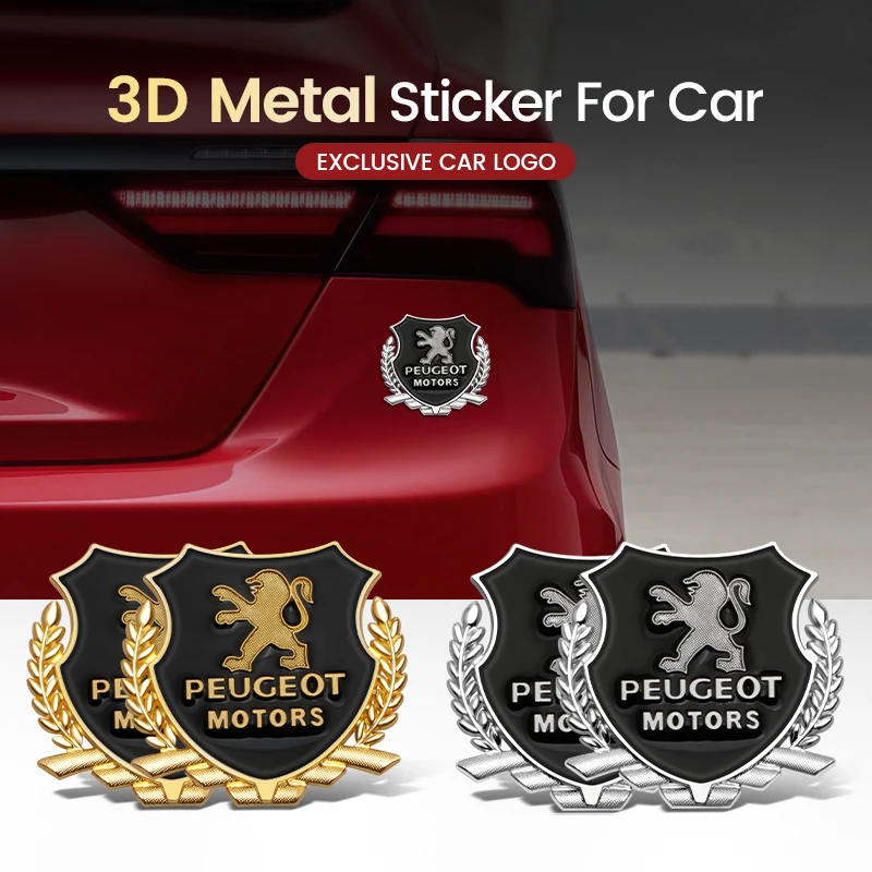 

2Pcs Custom Shield Car Metal Sticker Rear Trunk Emblem Badge Decal For Peugeot 206 207 307 3008 2008 308 407
