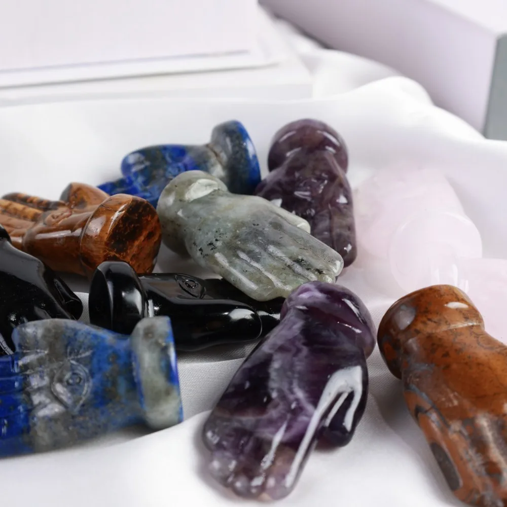 

Evil Eye Hamsa Hand Statue - Crystal Carving, Multi-Material Gem Figurine For Diy Crafts & Home Decor, Perfect For Holiday Gift