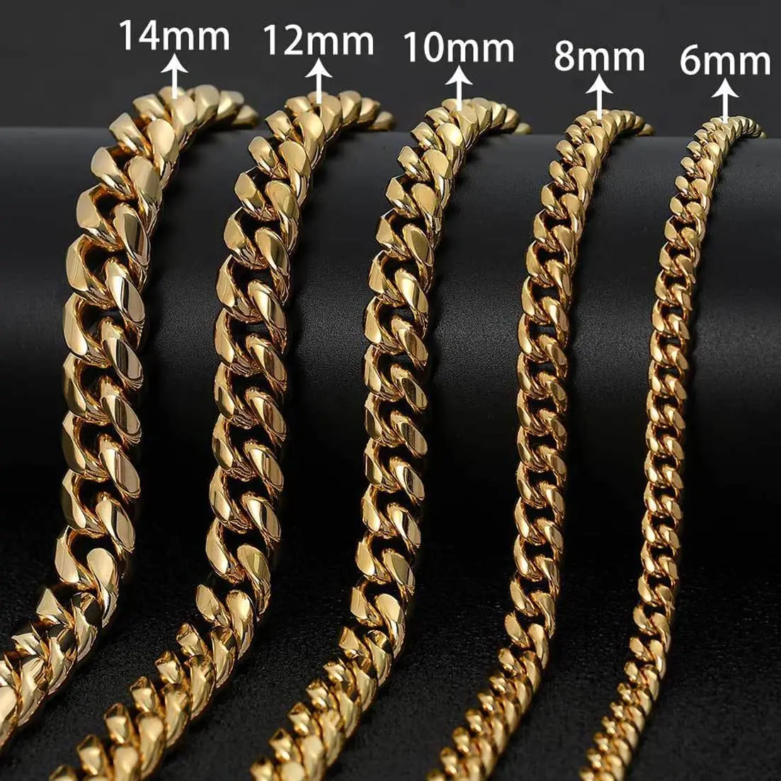 Granny Chic High Polished Gold Color 316L Stainless Steel Curb Cuban Link Chain Necklace or Bracelet Jewelry Gift  for Men Women