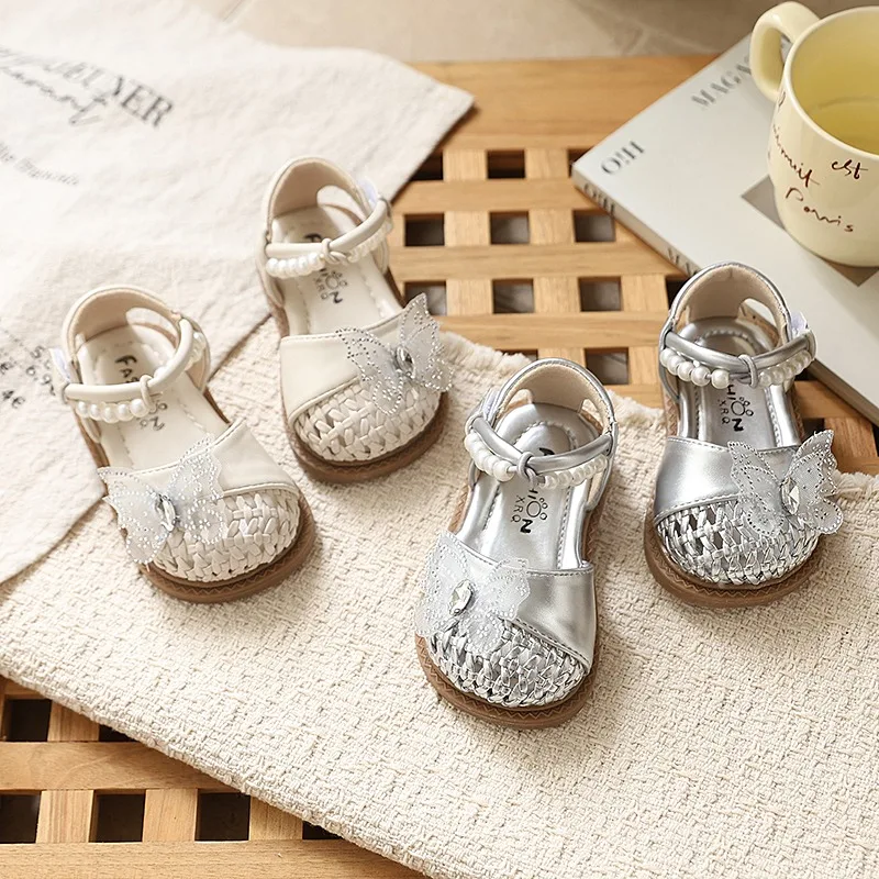 Baby Walking Shoes Sweet Butterfly Toddler Sandals Weave Soft Bottom 2026 Summer New Kids Beach Shoes Non-slip Comfortable
