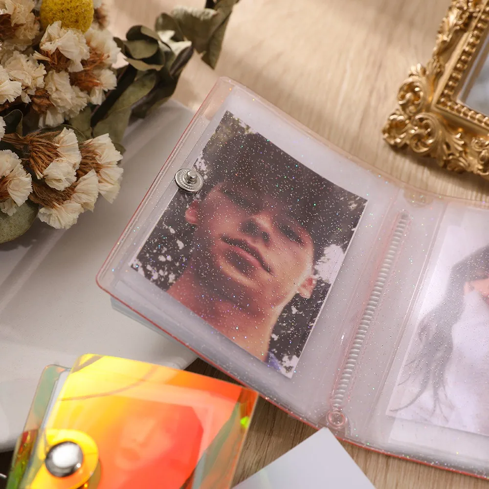 1/2inch Photo Album Keychain Laser Mini 16/20 Slots Cute Card Holder Storage Card Book Portable ID Photo Storage Album Pendant