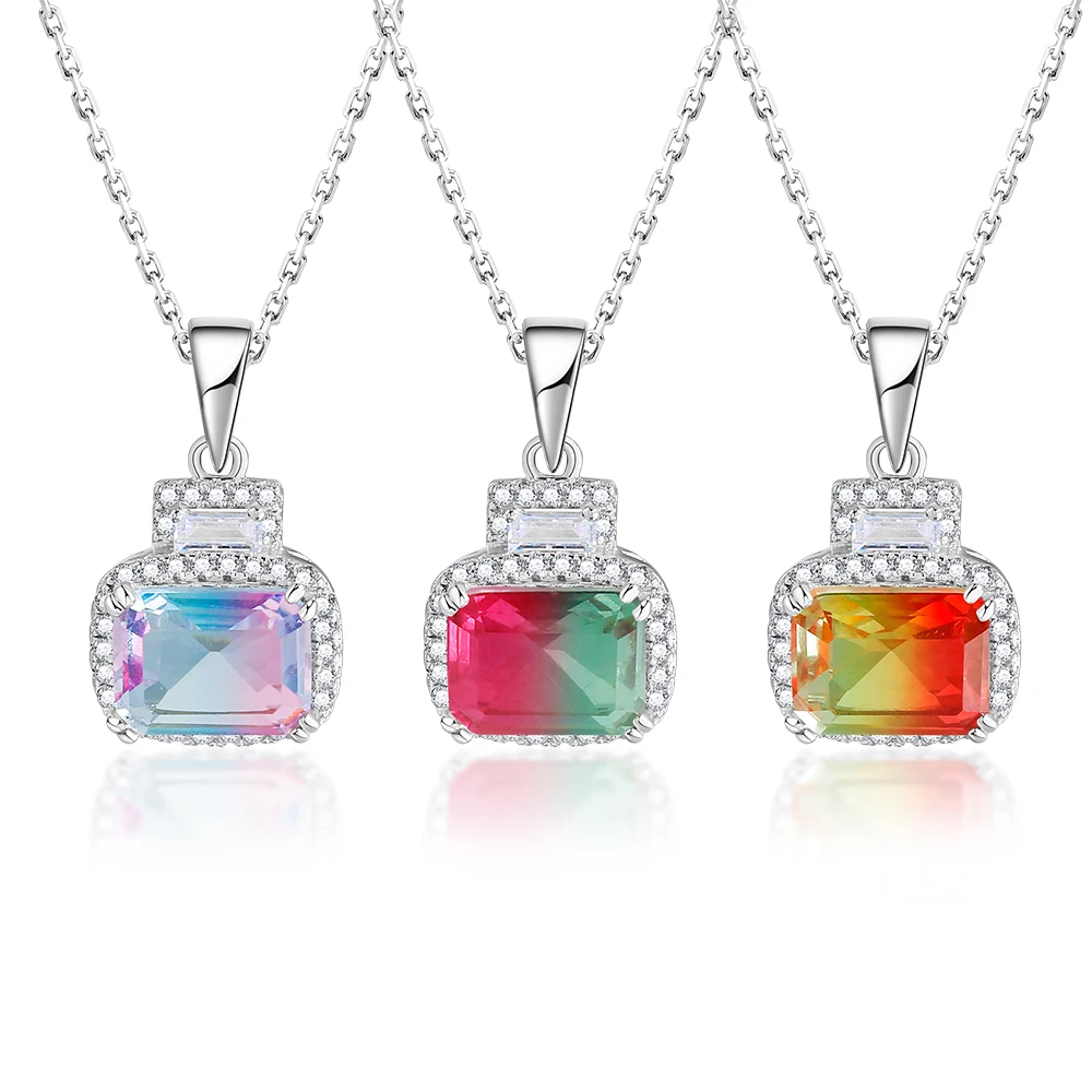 

TKJ Fashion 925 Sterling Silver Gemstone Tourmaline Pendant Necklace Women's Party Necklace Anniversary Fine Jewelry Gift