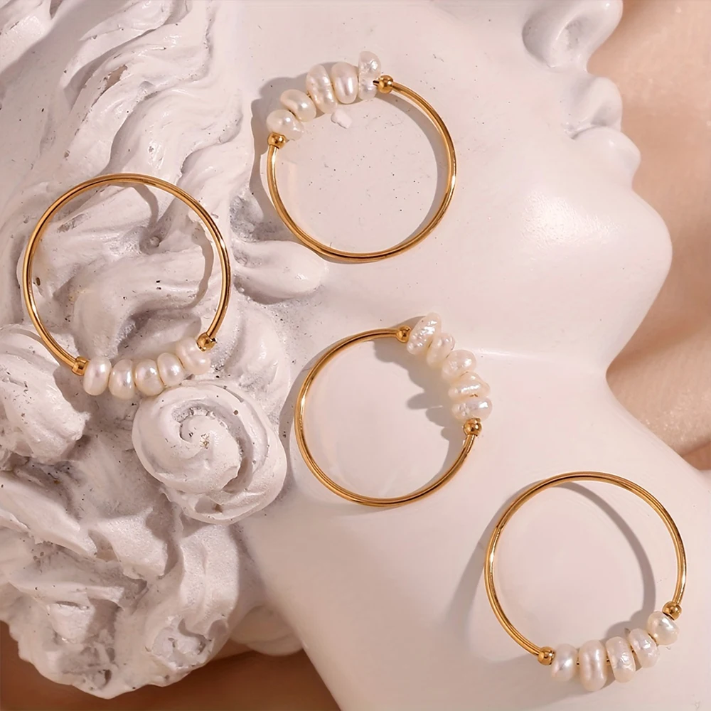 eManco Fashion Perły słodkowodne Wysokiej jakości pozłacane okrągłe pierścionki ze stali nierdzewnej Biżuteria świąteczna Prezenty hurtowo — zdjęcie 5