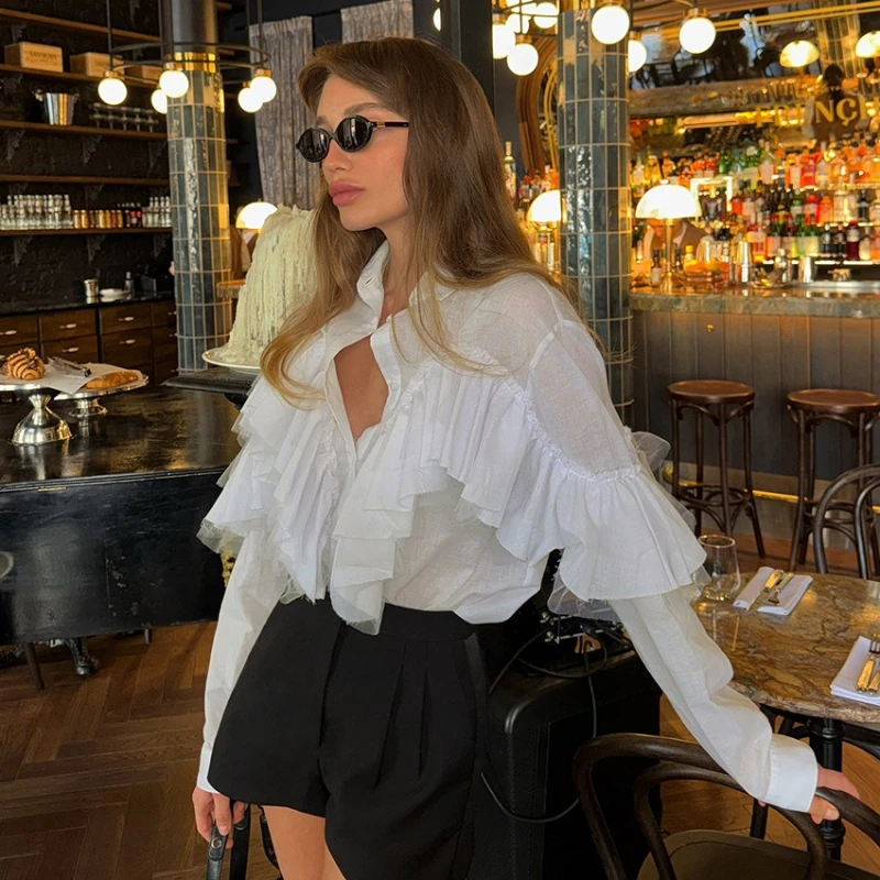 

Autumn New Cascading Ruffles Long Sleeve Shirt Women's Design Sense Temperament Fashion Casual 2025 Commuting