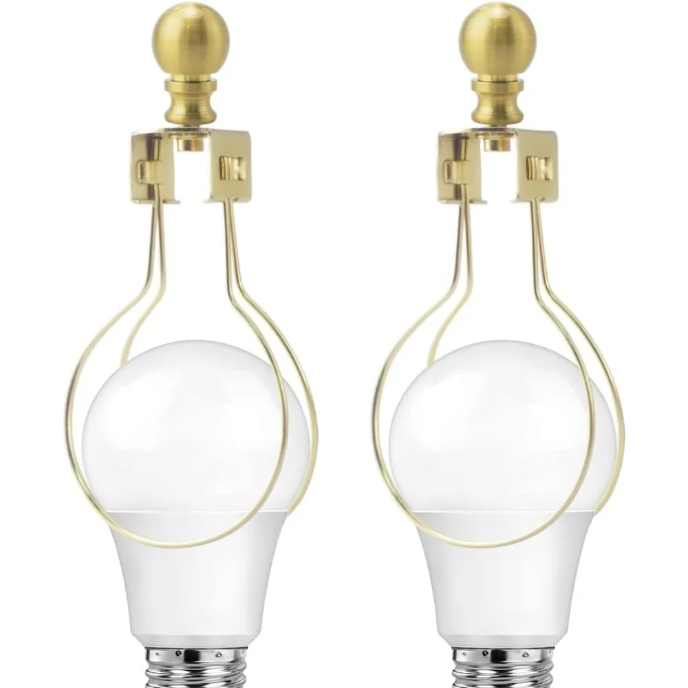 

2 pieces lamp shade light bulb clip adapter kit, antique brass lampshade holder with round top finial, no harp required, clip on
