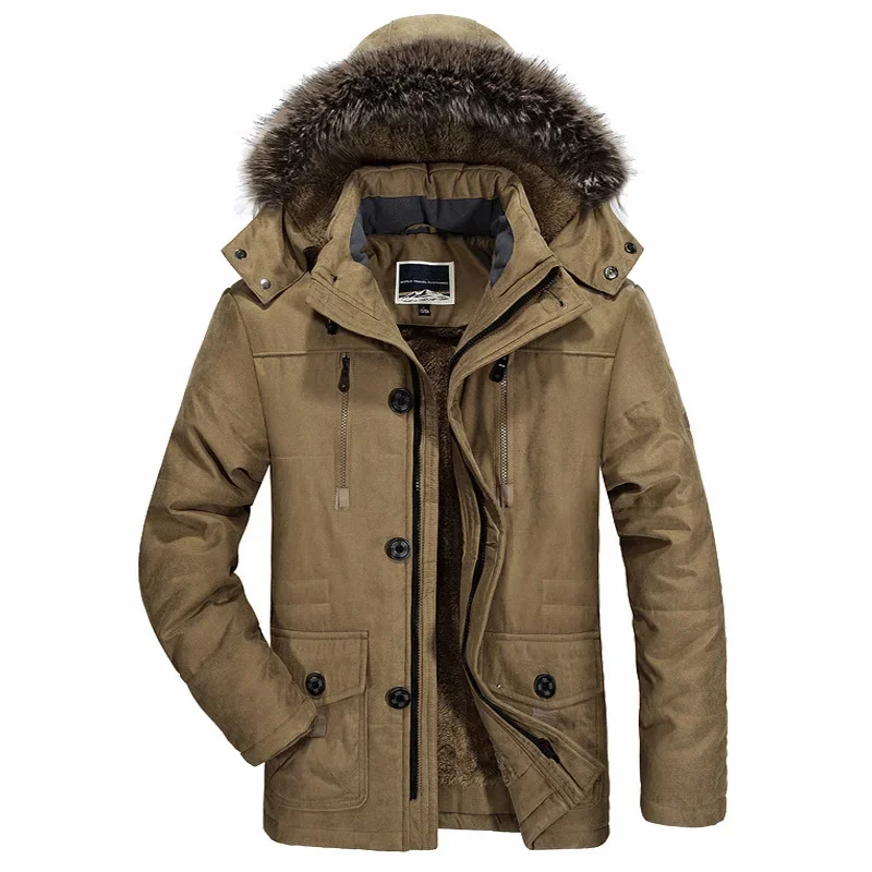 Manteau en coton rembourré pour homme, veste à capuche, longue doublure en laine, parkas de neige, fourrure en peluche, extérieur, hiver