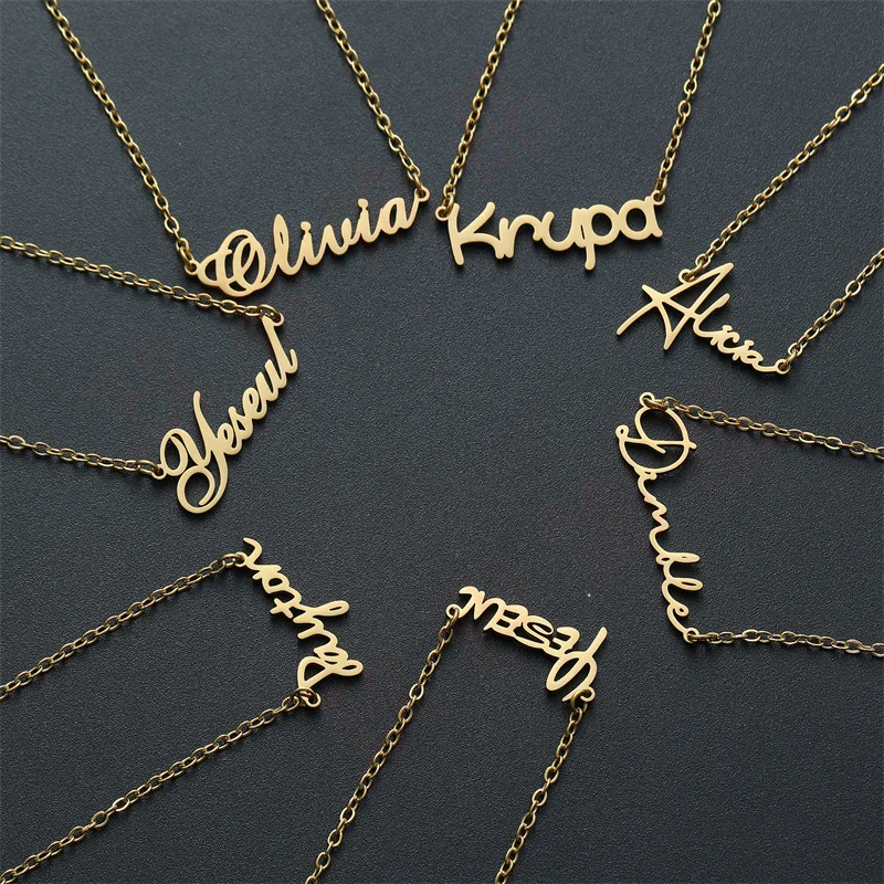 

Personalised Custom Name Necklace for Women Cursive Letter Pendant Stainless Steel Jewelry Men Chain Choker Collar Personalizado