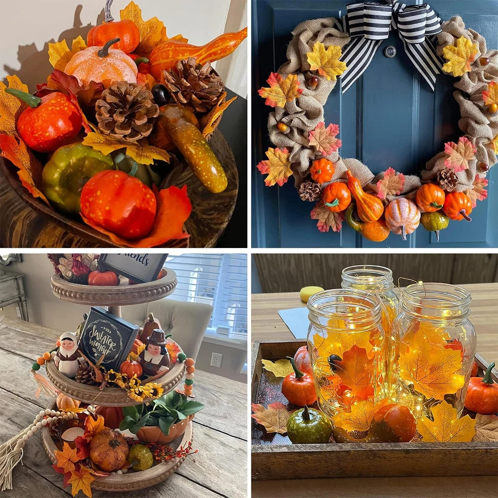 Herbstdekoration DIY 50 Stück Künstliche Kürbisse, Tannenzapfen und Ahornblätter für Thanksgiving, Halloween, Heimtisch, Erntefest und Herbstdekoration – Detail 6
