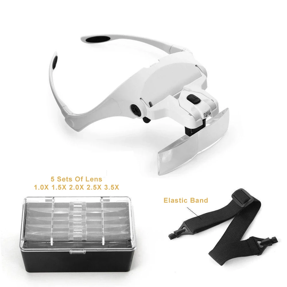 Katway lâmpada de luz led cabeça lupa óculos joalheiro bandana lupa óculos ferramenta óptica reparação leitura lupa HH-AA338
