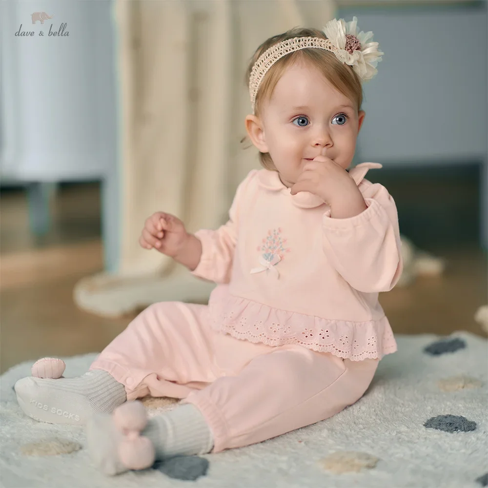 Dave Bella Baby Jumpsuit Autumn Girl's Pink Romper Casual Newborn Creeper Cotton Comfortable Sweet Cute Antistatic DB3252987
