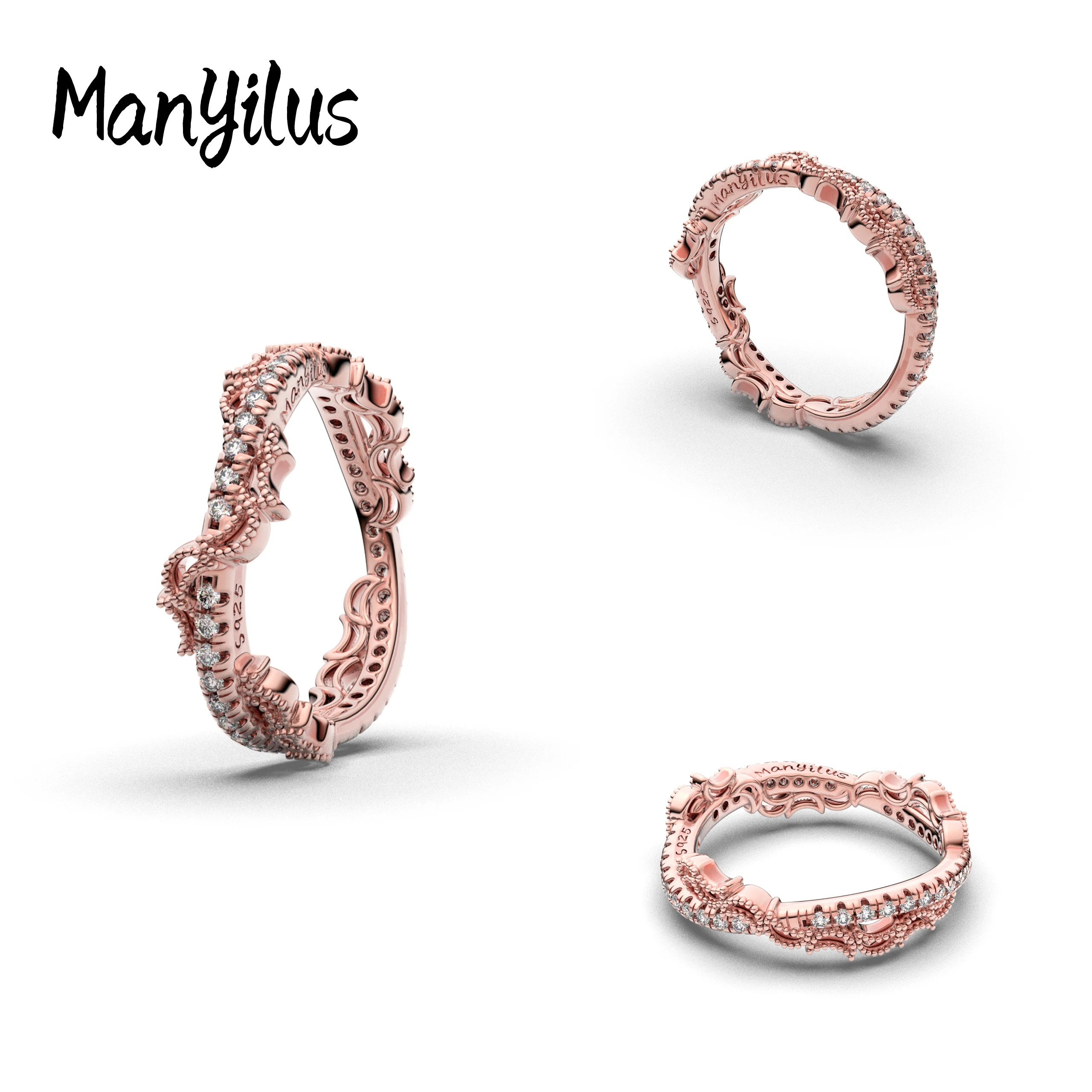 Manyilus 925 Sterling Silver CZ Wavy Moon Surround Pattern Hoop Earrings for Women Girls Elegant Design Exquisite Jewelry Gifts