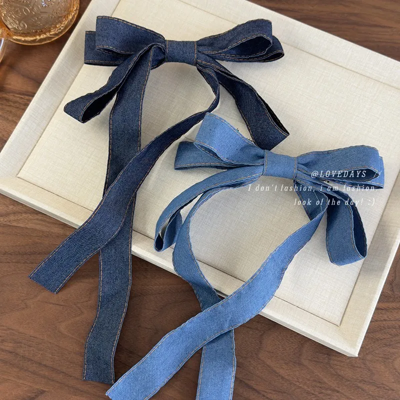1pc Korean 3D Denim Blue Bow Ribbon Hair Clip 2026 New Unique Sweet Design Hair Accessory for Women Daily Wear