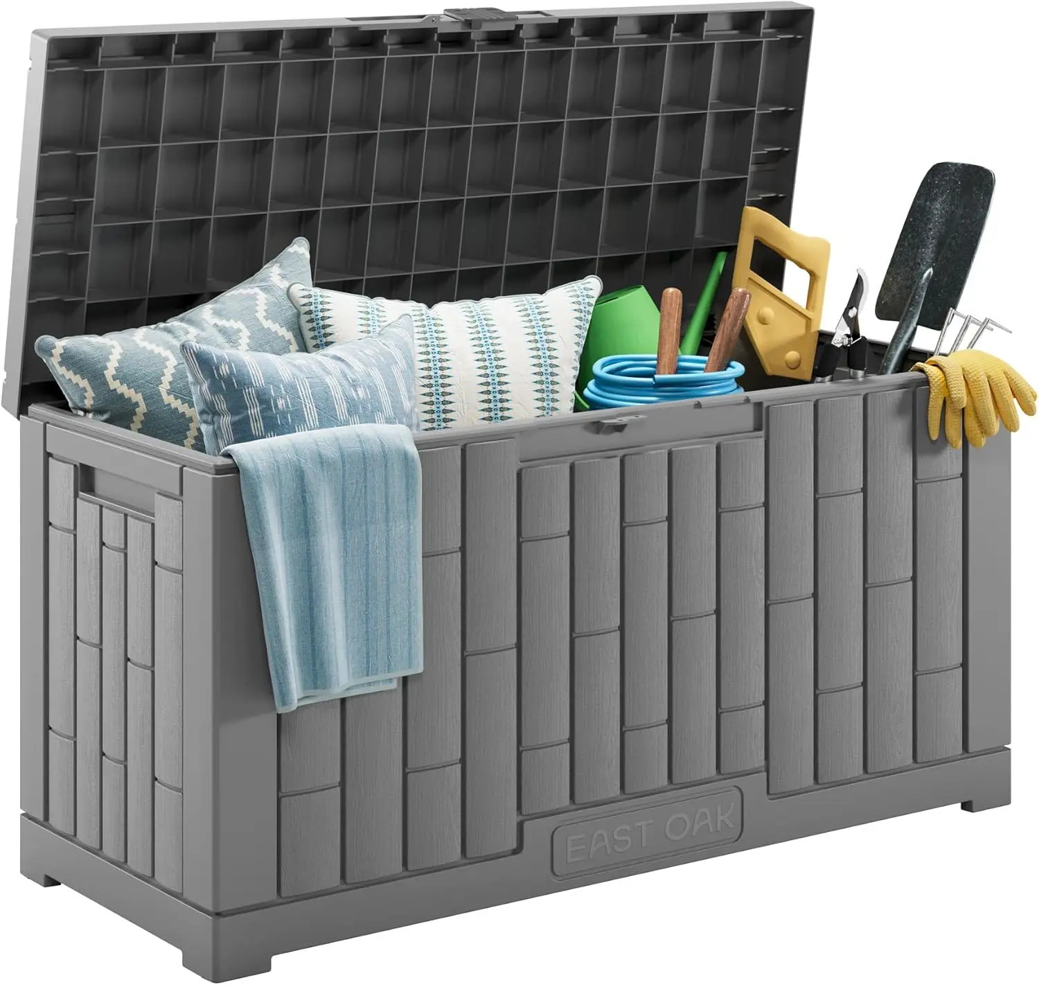 

60 Gallon Waterproof Deck Box for Patio Cushions, Tools, Lockable, UV Resistant, Grey