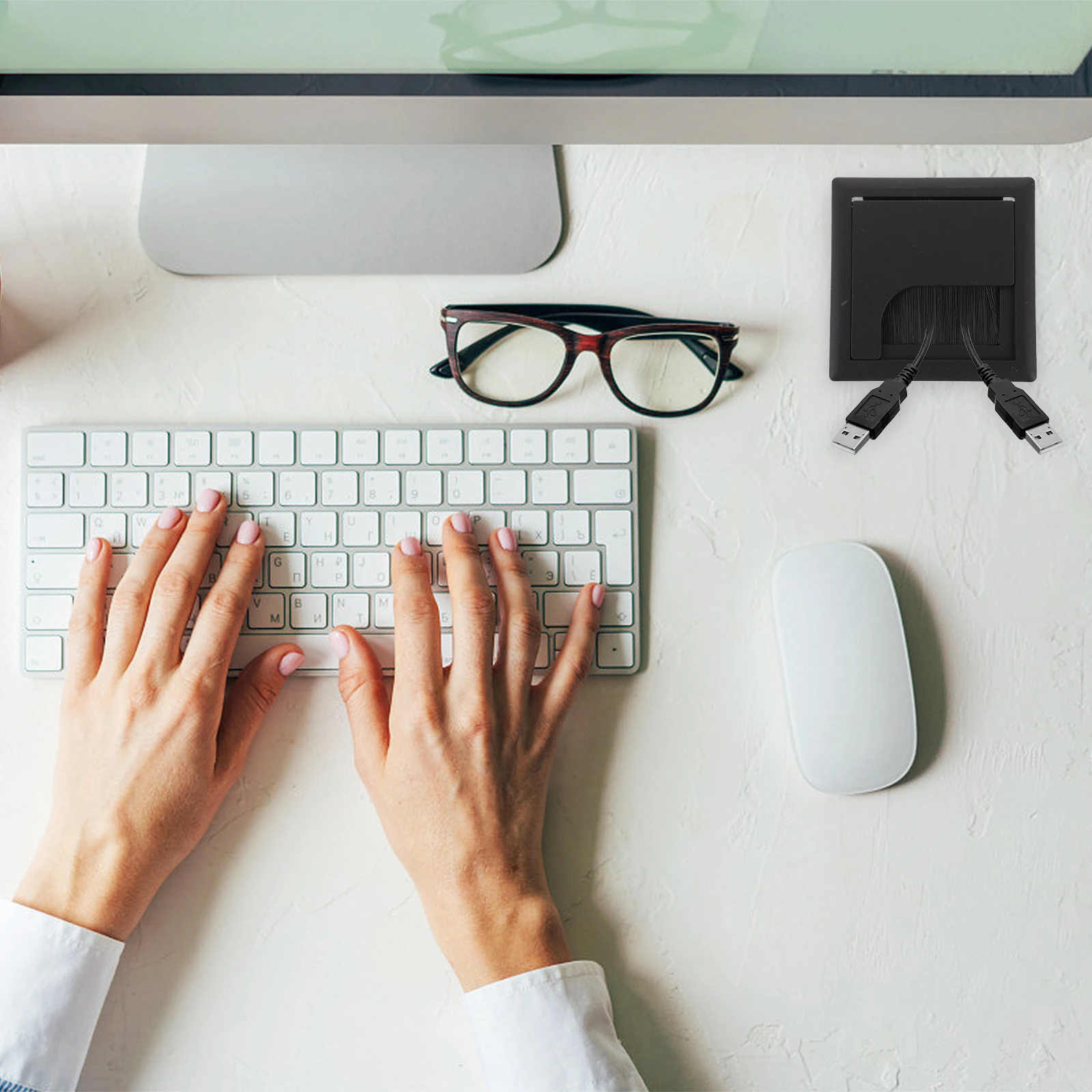 

4 Pcs Wire Hole Cover with Brush Desk Grommets ABS Plastic Cable Management Cord Covers for Office Computer Desk Furniture