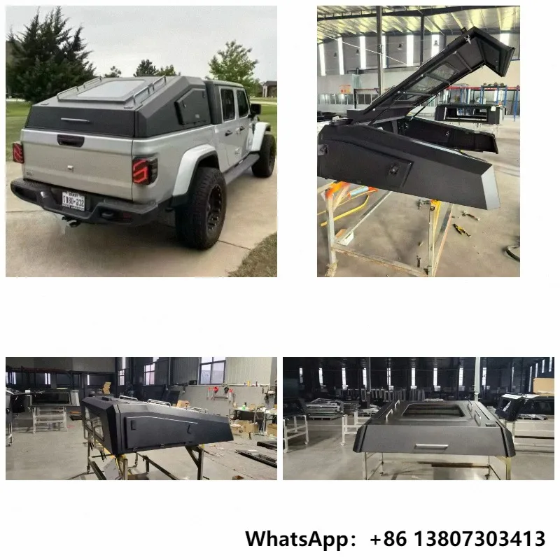 Manganese Steel Waterproof Truck Bed Canopy for Jeep Gladiator with Manual Hinged Locking Hardtop Tailbox & Side Opening