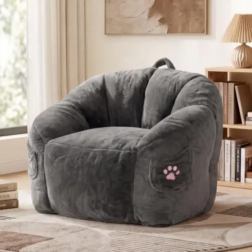 Bean Bag Chair for Adults, Fluffy Memory Foam Bean Bag Couch Sofa with Armrest, Comfty Beanbag Reading Chair, Stuffed