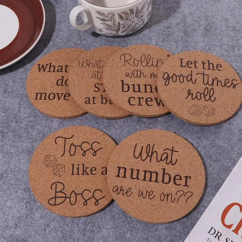 

6pcs Kitchen Accessories Wooden Coasters Heat-resistant Creative Tea Cup Mats Natural Funny Anti Scalding Pad Desktop