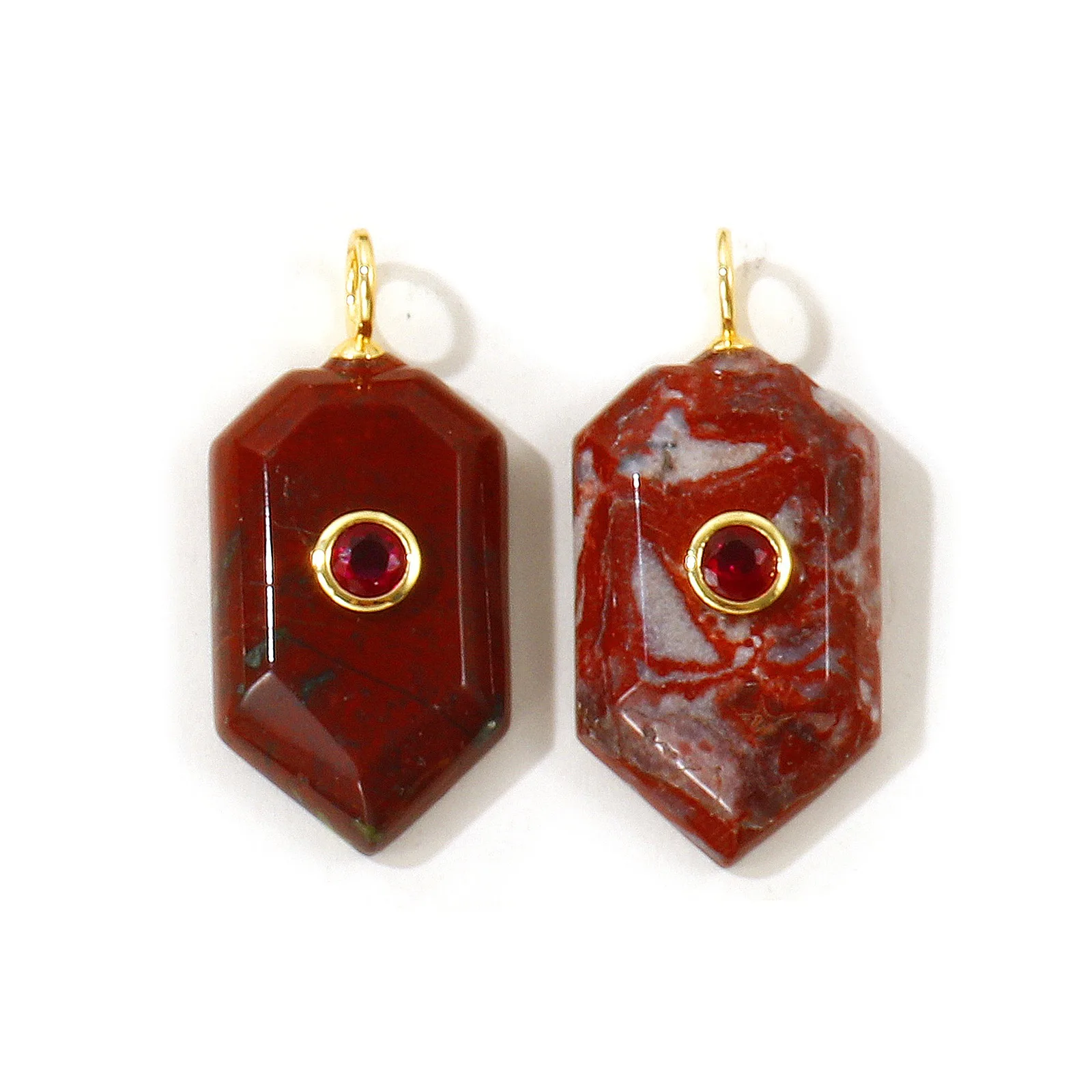 2 Stück mehrfarbige geometrische Heptagon-Anhänger aus Naturstein, 18 Karat vergoldetes Messing, Anhänger für Frauen, DIY-Halskette, Schmuck, 3,2 x 1,5 cm – Detail 8