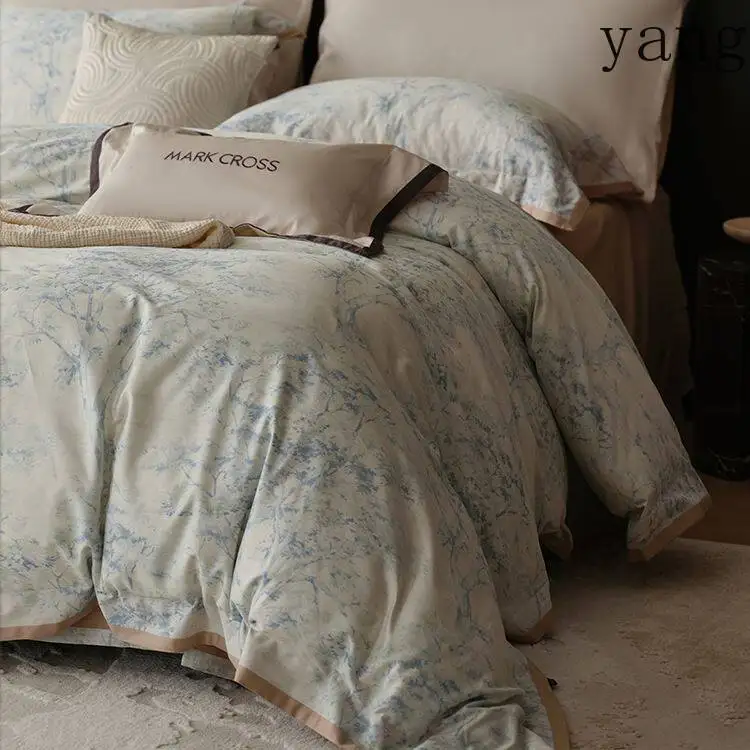 Yjq light luxury pure cotton four-piece set jacquard bed sheet quilt cover high-end skin-friendly bed