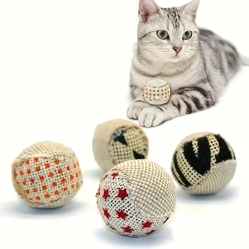Natural Jute Interactive Cat Toy Ball with Crinkle Sound - Self-Playing Motion for Kittens & Cats Durable Winding & Chasing Game