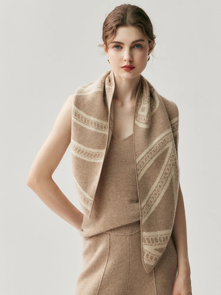 CHICUU Luxury Women's 100% Cashmere Knitted Scarf Shawls Autumn Winter Cashmere Knitwear Triangle Shawl Wraps Chic Design