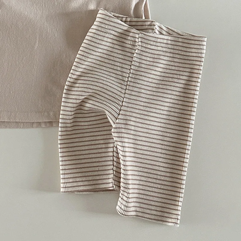 2024 Summer New Children Cotton Striped Leggings Baby Boy Girl Solid Elastic Shorts Toddler Versatile Middle Pants Kids Leggings