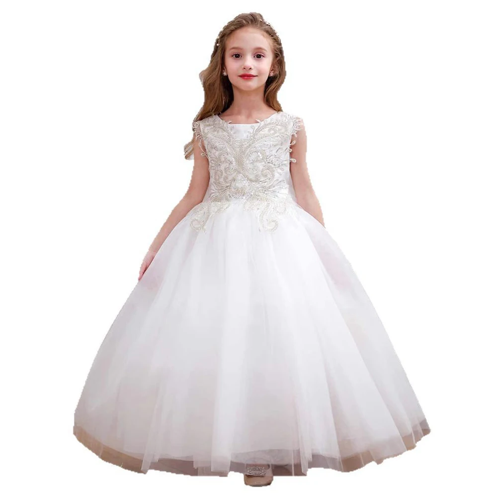 ที่กําหนดเองG Litterเลื่อมลูกปัดAppliquéd T Ulleชุดสาวดอกไม้ชุดเพื่อนเจ้าสาวชุดวันเกิดพรรคประกวดชุดแต่งงาน